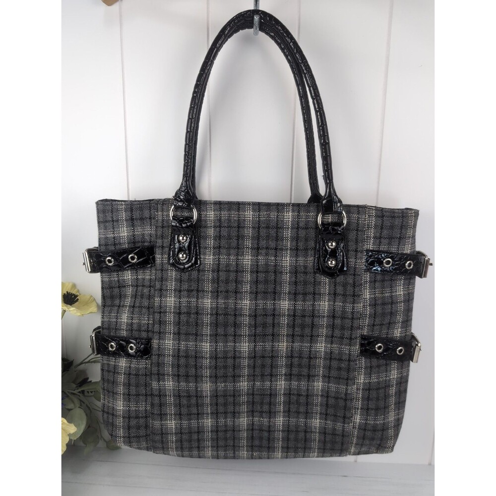 Braciano Grey Plaid Laptop Bag Tote Dark Academia Goth Handbag